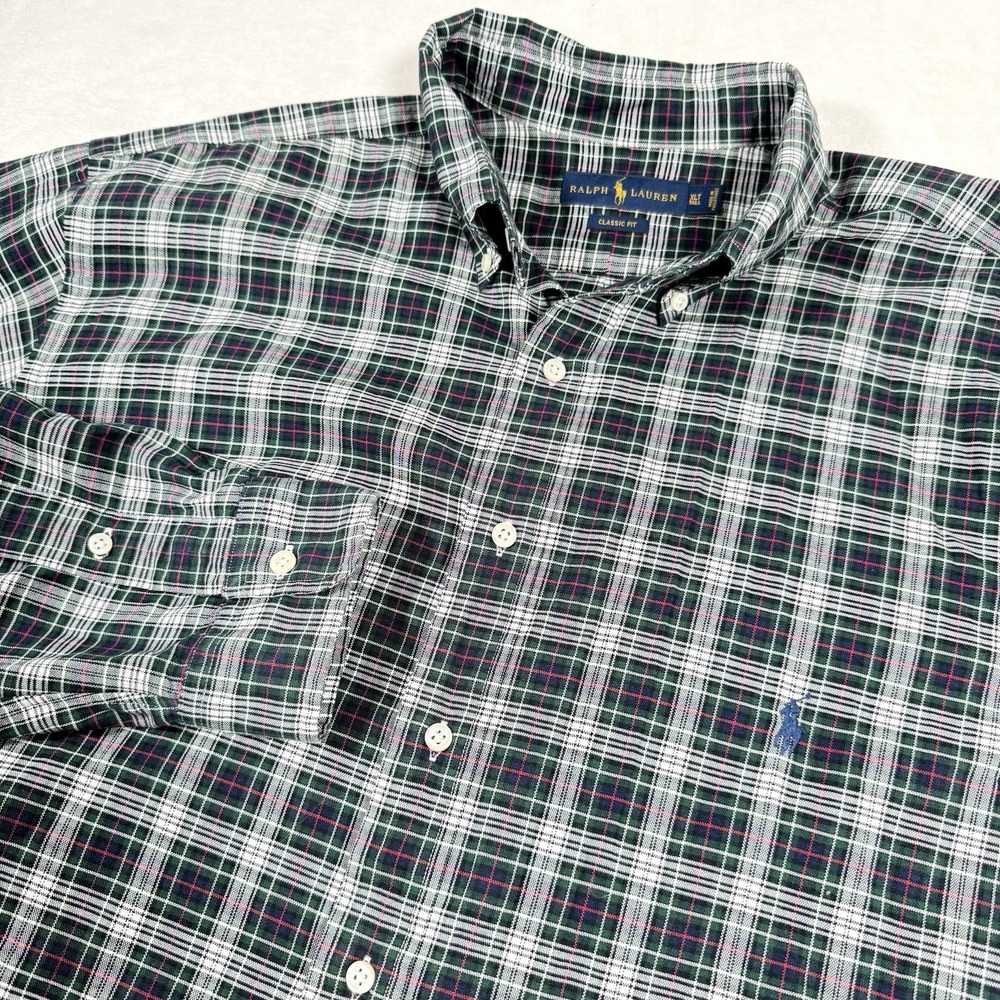 Ralph Lauren Men's Button Down Shirt‎ Classic Fit Plaid XLT Blue Pony Prep